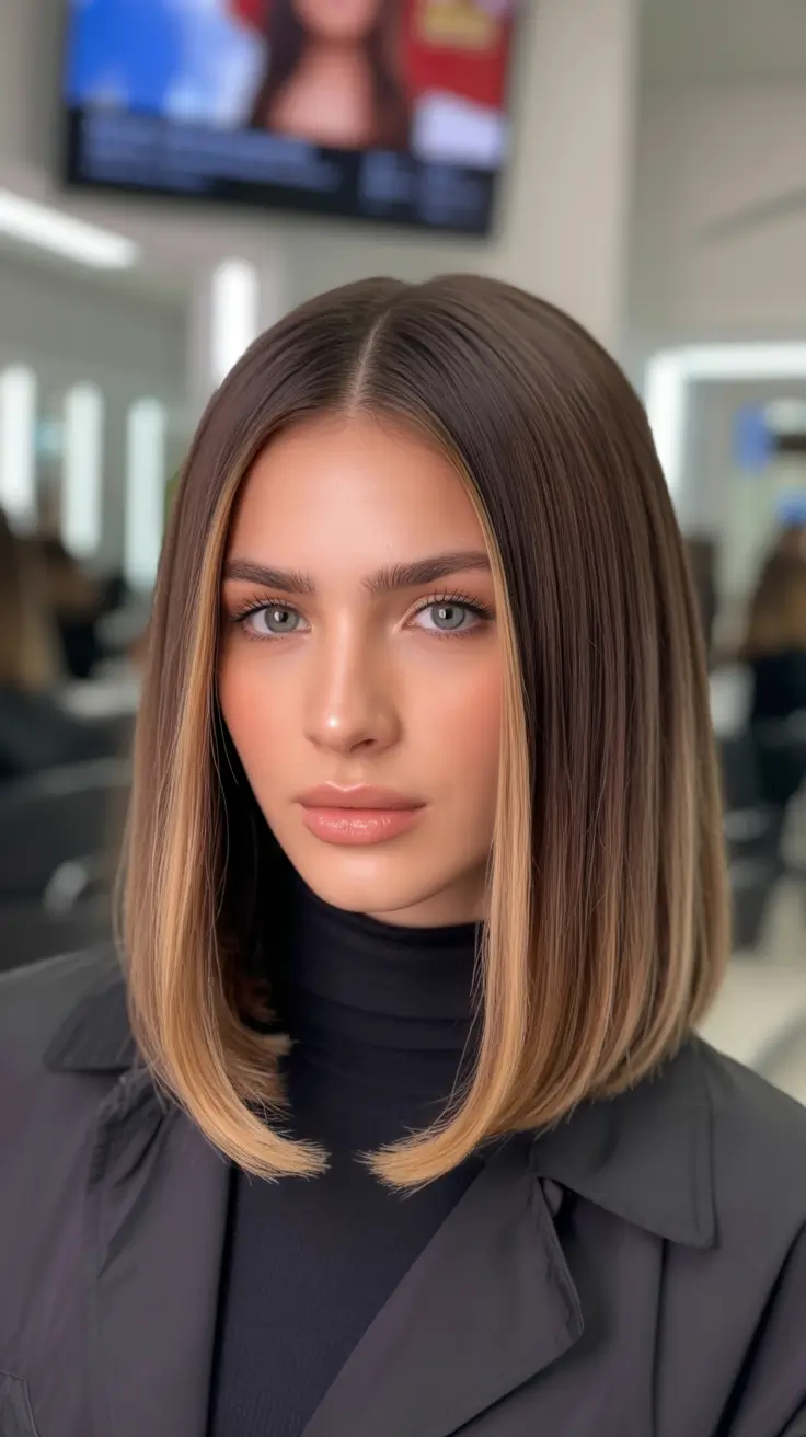 modern spring mid length haircuts 2026 Glass Finish Straight Mid Length Haircut