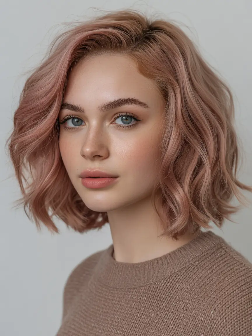 modern spring short hairstyles 2026 Rosy Textured Short Waves with Natural Movement