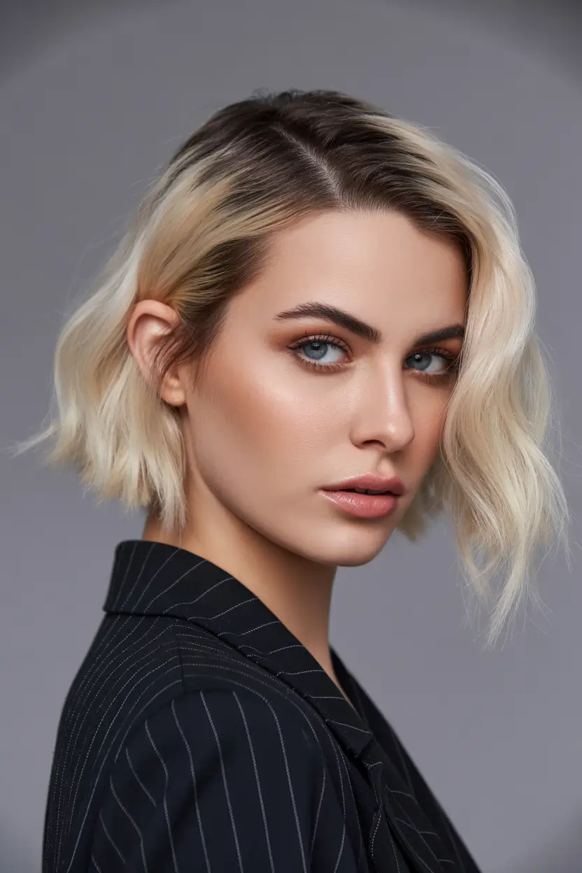 modern spring short hairstyles 2026 Textured Platinum Bob with Deep Side Part