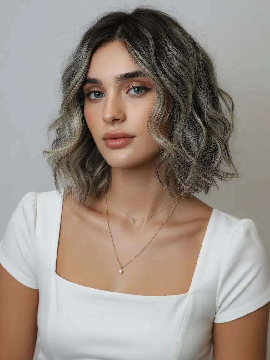 modern spring short hairstyles 2026 Textured Ash Blonde Waves with Soft Dimension