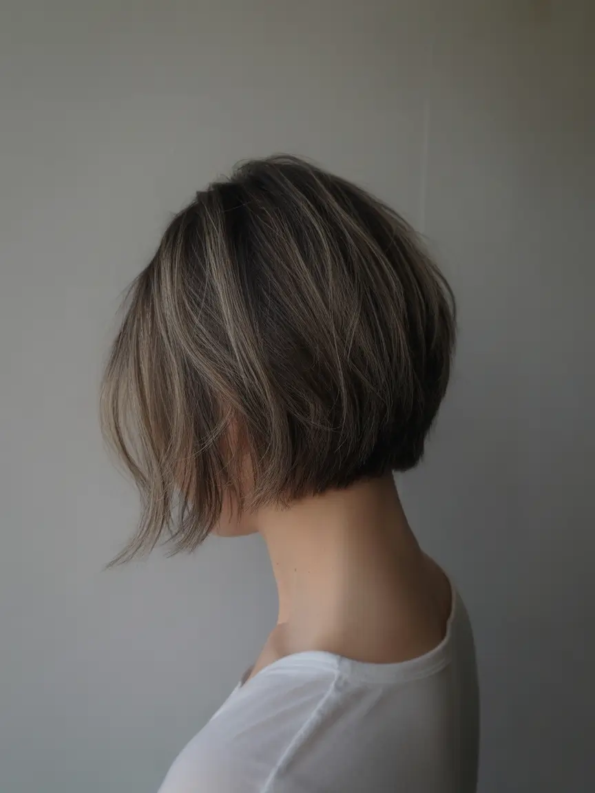 modern spring short hairstyles 2026 Textured Angled Bob with Smoky Dimension