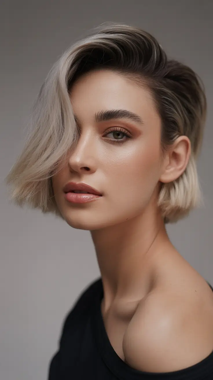 modern spring short hairstyles 2026 Asymmetrical Blonde Bob with Deep Side Sweep