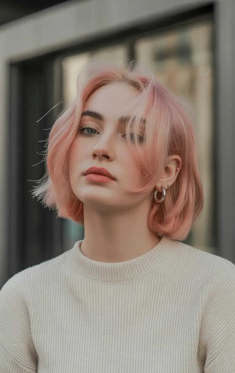 modern spring short hairstyles 2026 Soft Pastel Pink Wavy Bob