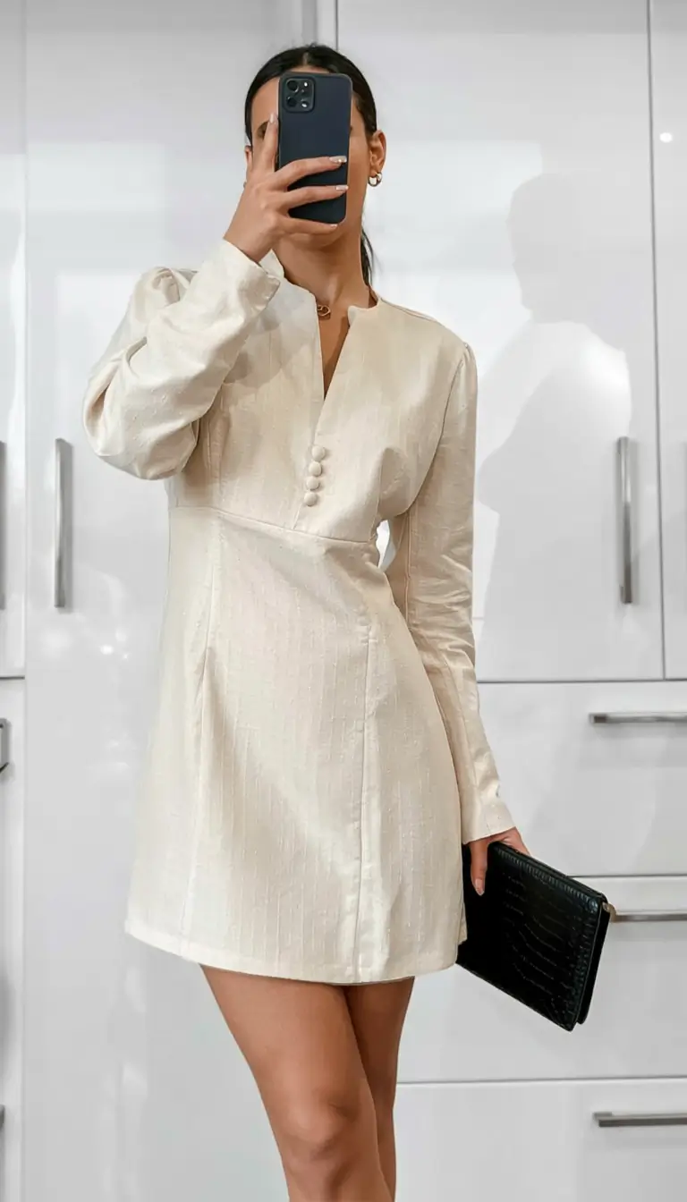 modern spring wedding guest outfit 2026 Modern Minimal Cream Dress for Chic Indoor Venues