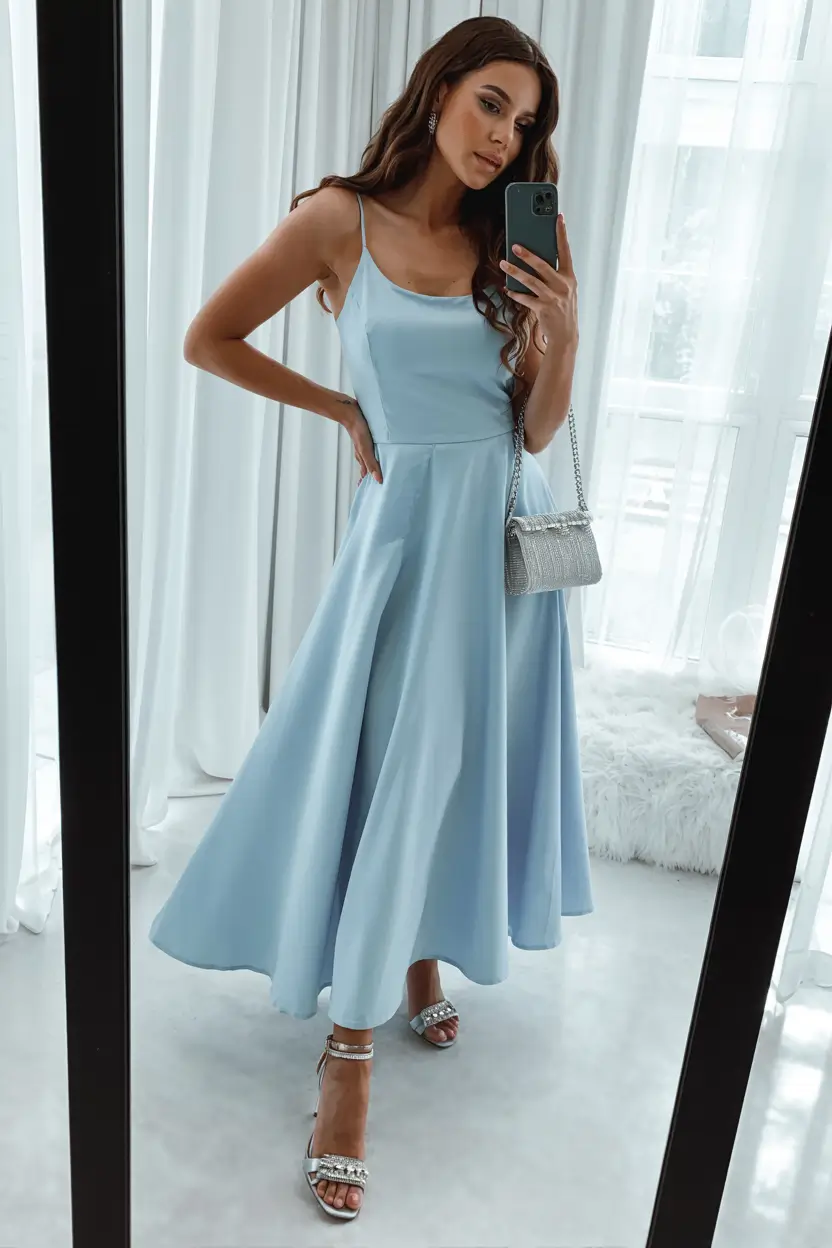modern spring wedding guest outfit 2026 Sky Blue Grace for Light Filled Spring Ceremonies