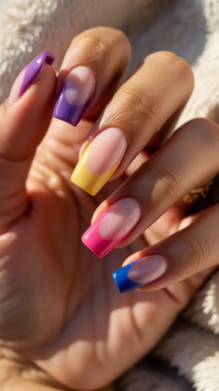 must-try spring nails acrylic 2026 Color Pop Square Long French Remix