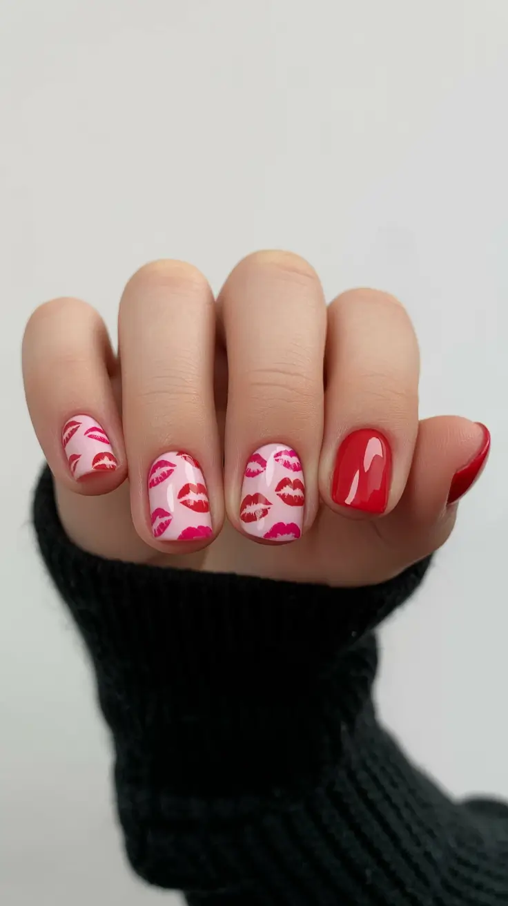 must-try spring nails acrylic 2026 Red Kiss Print Short Square Statement