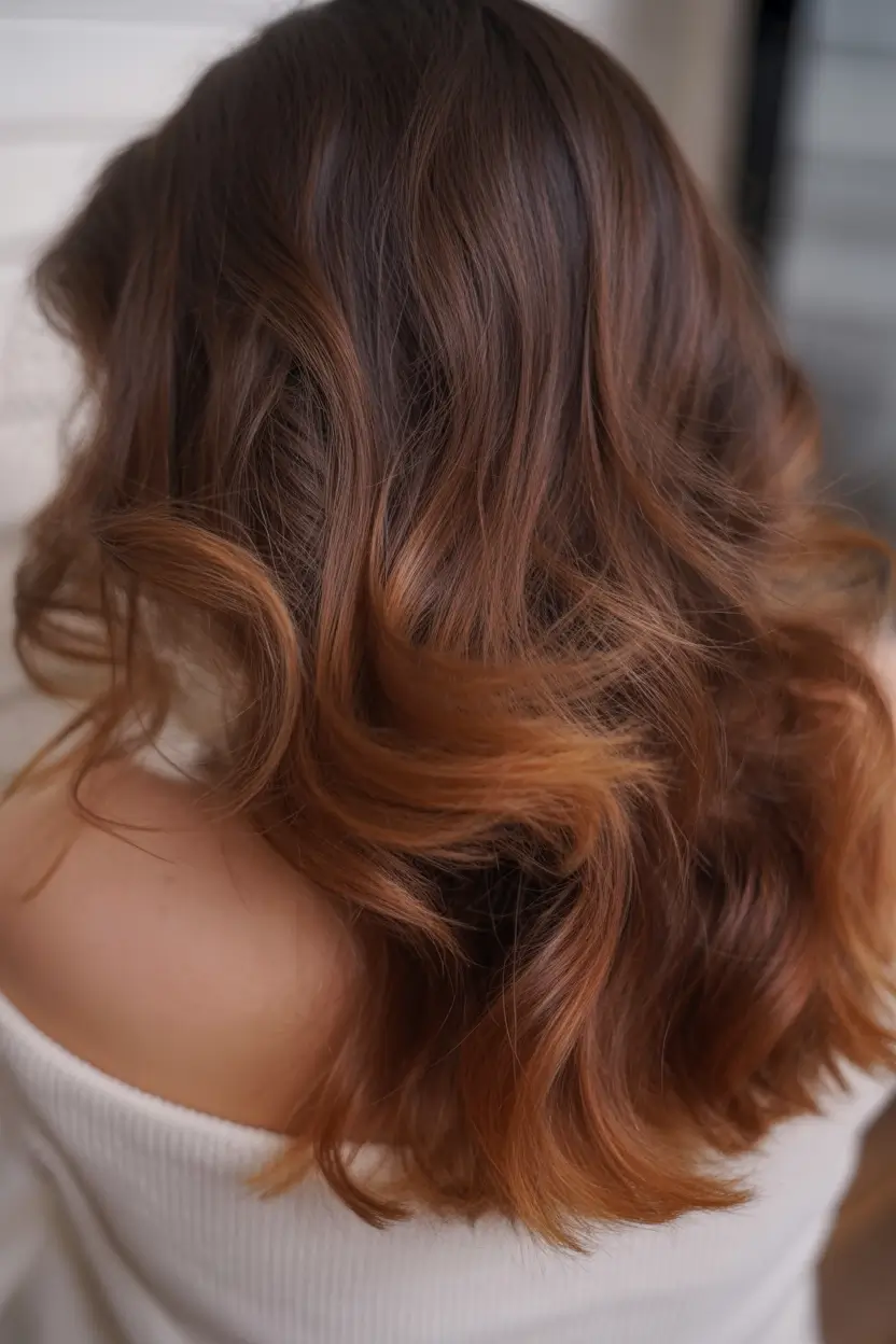 natural spring brunette hair color 2026 Warm Copper Brunette