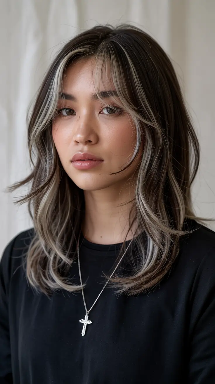natural spring hair color for brown skin 2026 Silver Framing Layers With Cool Spring Dimension