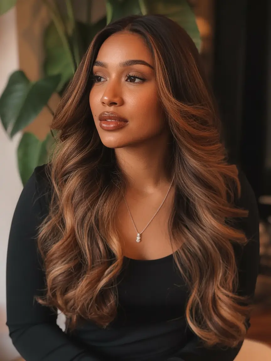 natural spring hair color for brown skin 2026 Soft Honey Ribbons With Luxe Waves