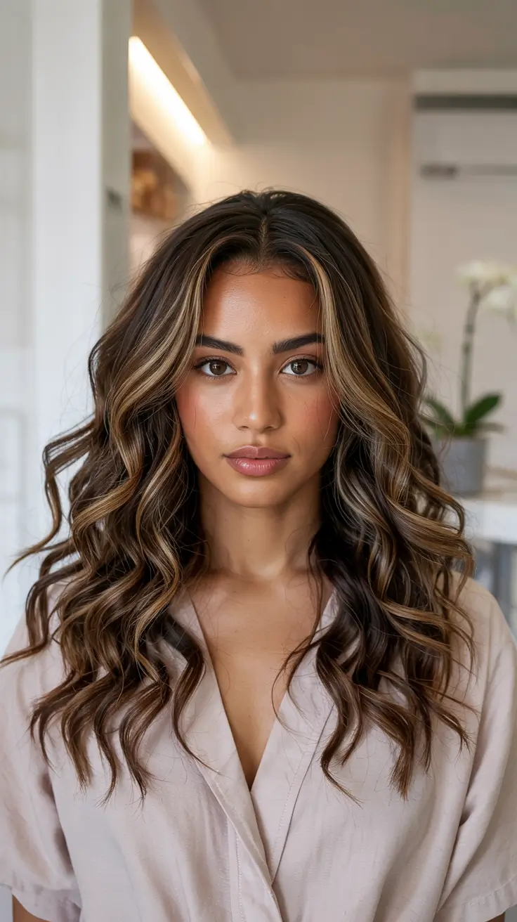 natural spring hair color for brown skin 2026 Caramel Swirl Curls With Bright Spring Movement
