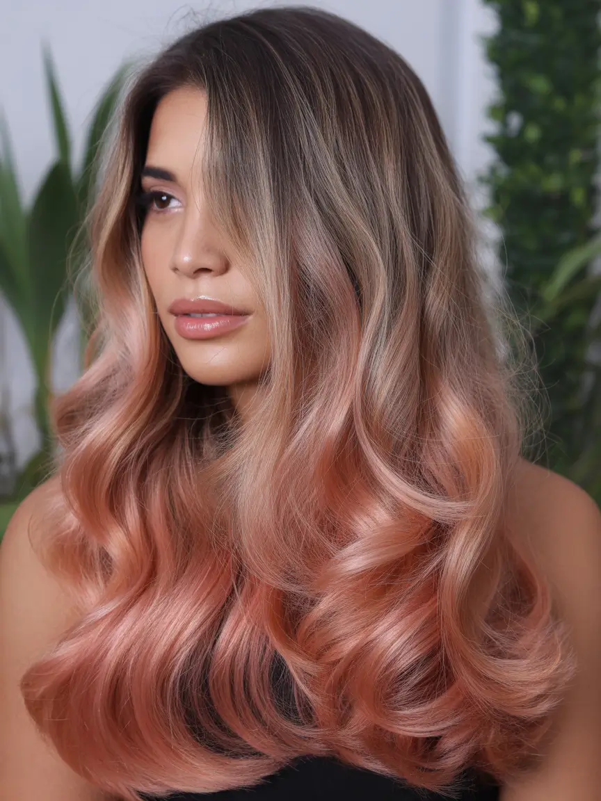 natural spring hair color for tan skin 2026 Smoky Rose Gold Dream Lengths