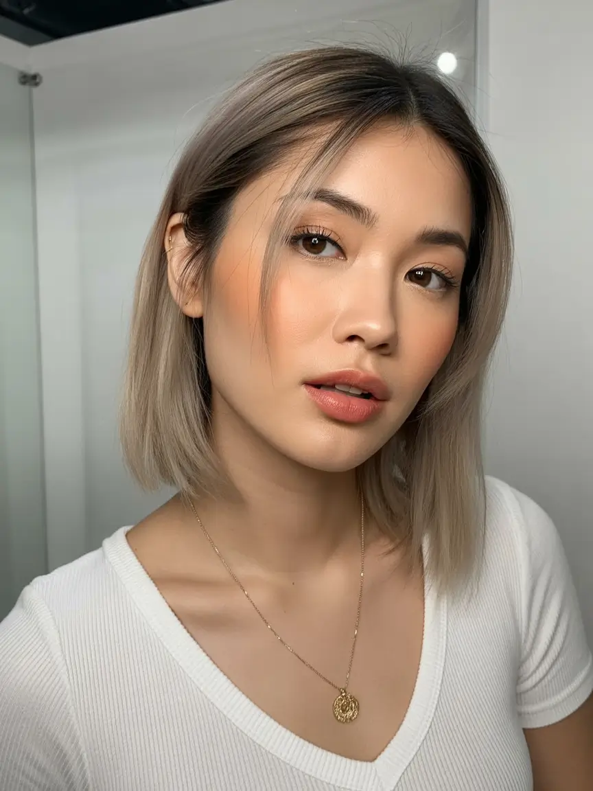 natural spring hair color for tan skin 2026 Champagne Beige Smooth Bob