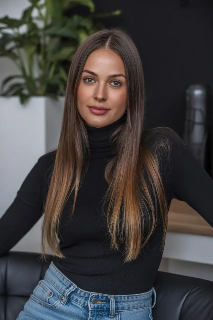 natural spring hair color for tan skin 2026 Chestnut Melt Straight Elegance