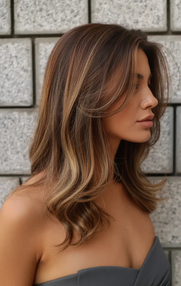 natural spring hair color for tan skin 2026 Caramel Threaded Dimensional Layers