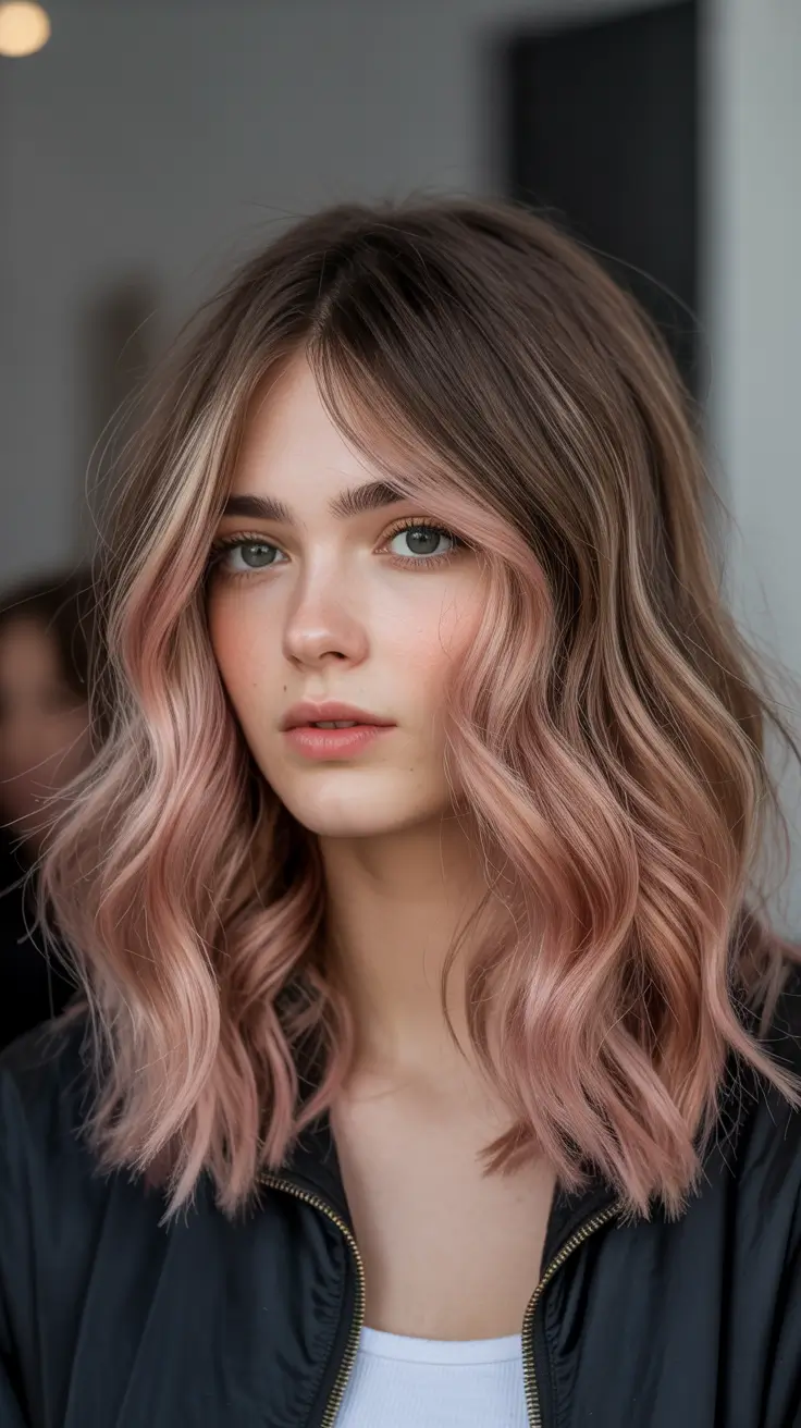 new spring balayage hair color 2026 Muted Rose Blonde Balayage for Spring Glow