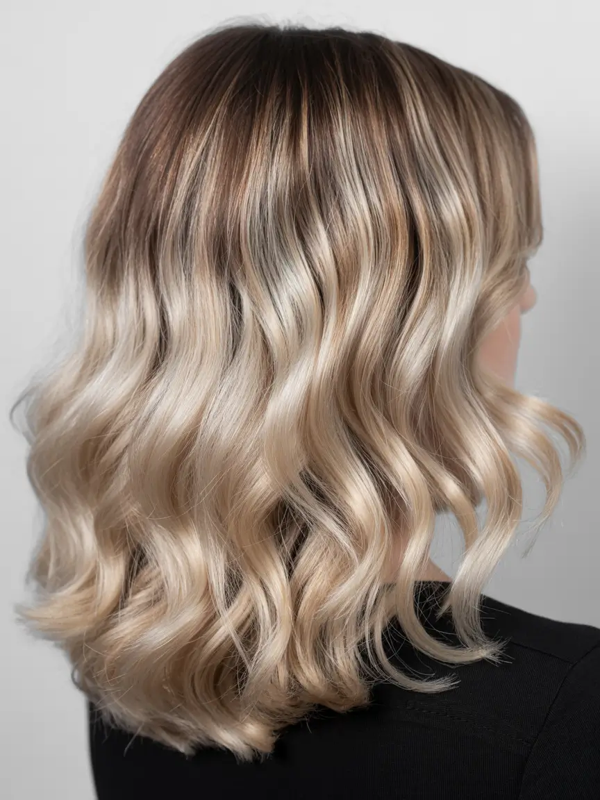 new spring balayage hair color 2026 Soft Vanilla Blonde Balayage on Long Layers