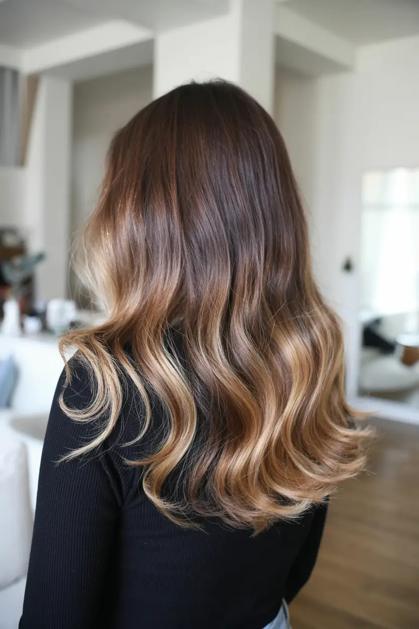 pastel spring ombre hair color 2026 Golden Honey Ombre with Voluminous Layers