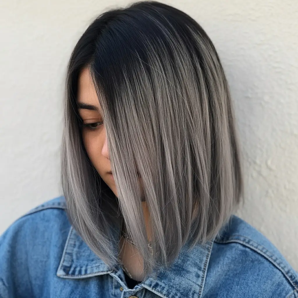 pastel spring ombre hair color 2026 Silver Pearl Ombre Bob
