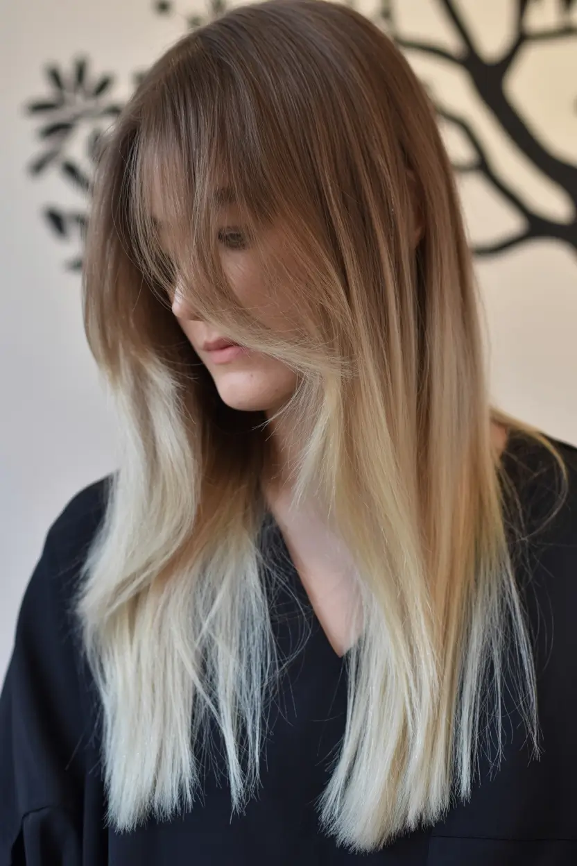 pastel spring ombre hair color 2026 Buttery Blonde Ombre with Long Curtain Layers