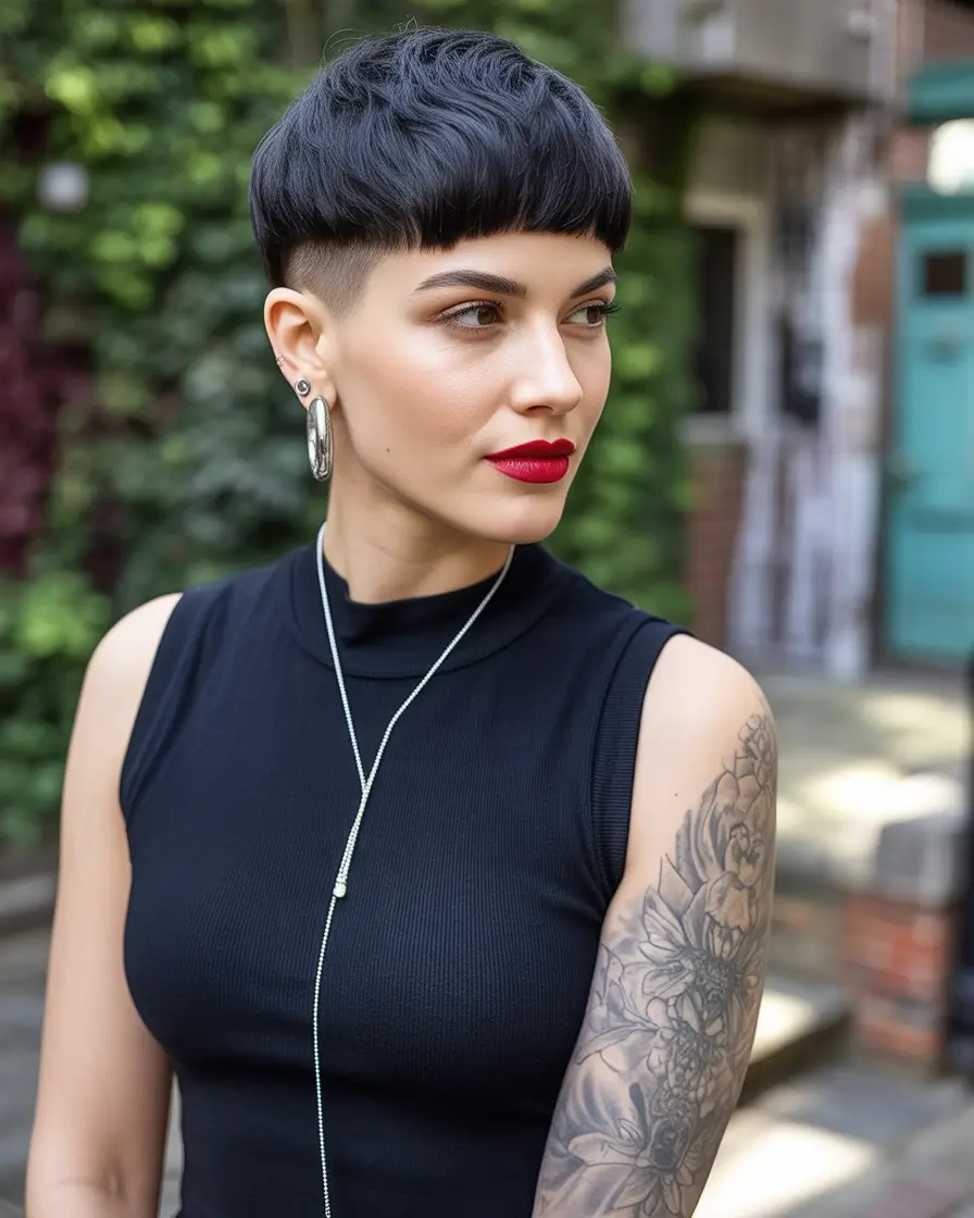 playful spring pixie haircuts 2026 Graphic Noir Pixie With Sculpted Spring Edge