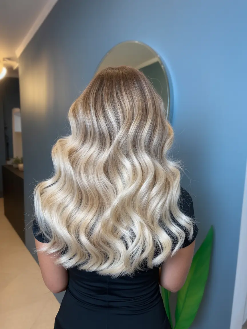 popular spring blonde hair color shades 2026 Soft Cream Blonde Waves with Bright Spring Dimension