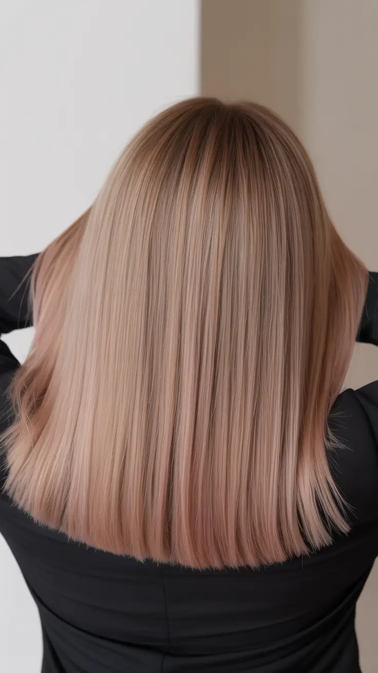 popular spring blonde hair color shades 2026 Rose Beige Straight Blonde for a Soft Romantic Spring Mood