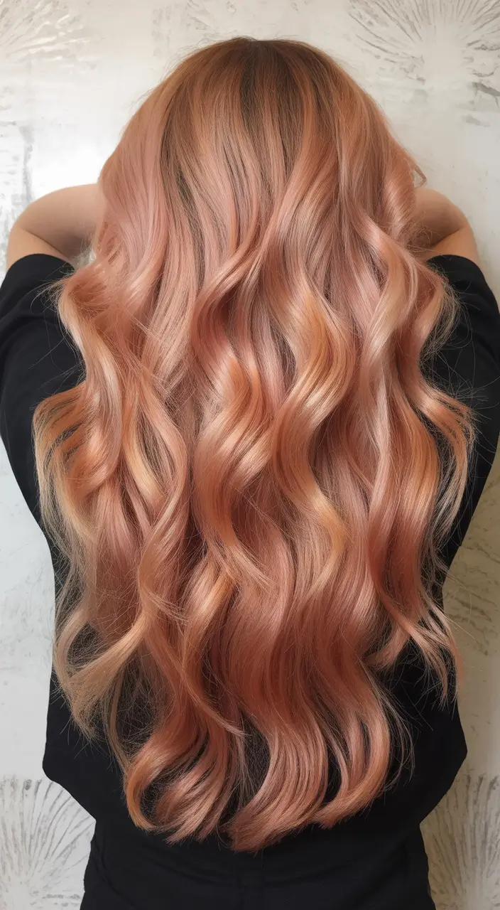 popular spring blonde hair color shades 2026 Peach Blossom Blonde Waves with a Soft Spring Glow