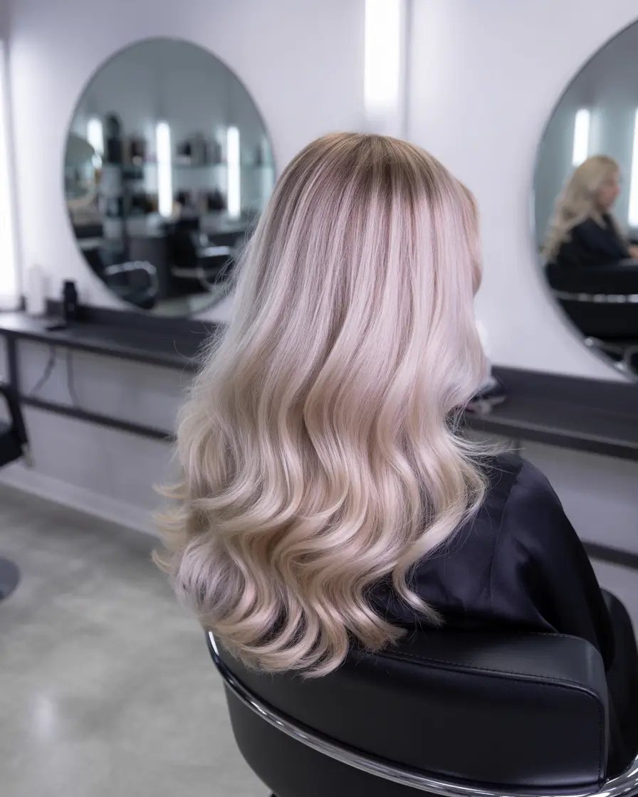 popular spring blonde hair color shades 2026 Soft Vanilla Blonde Waves with Warm Spring Movement