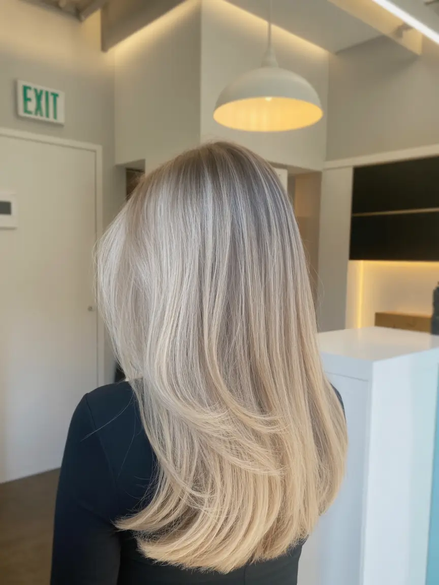 popular spring blonde hair color shades 2026 Cool Linen Blonde Layers with Soft Spring Movement