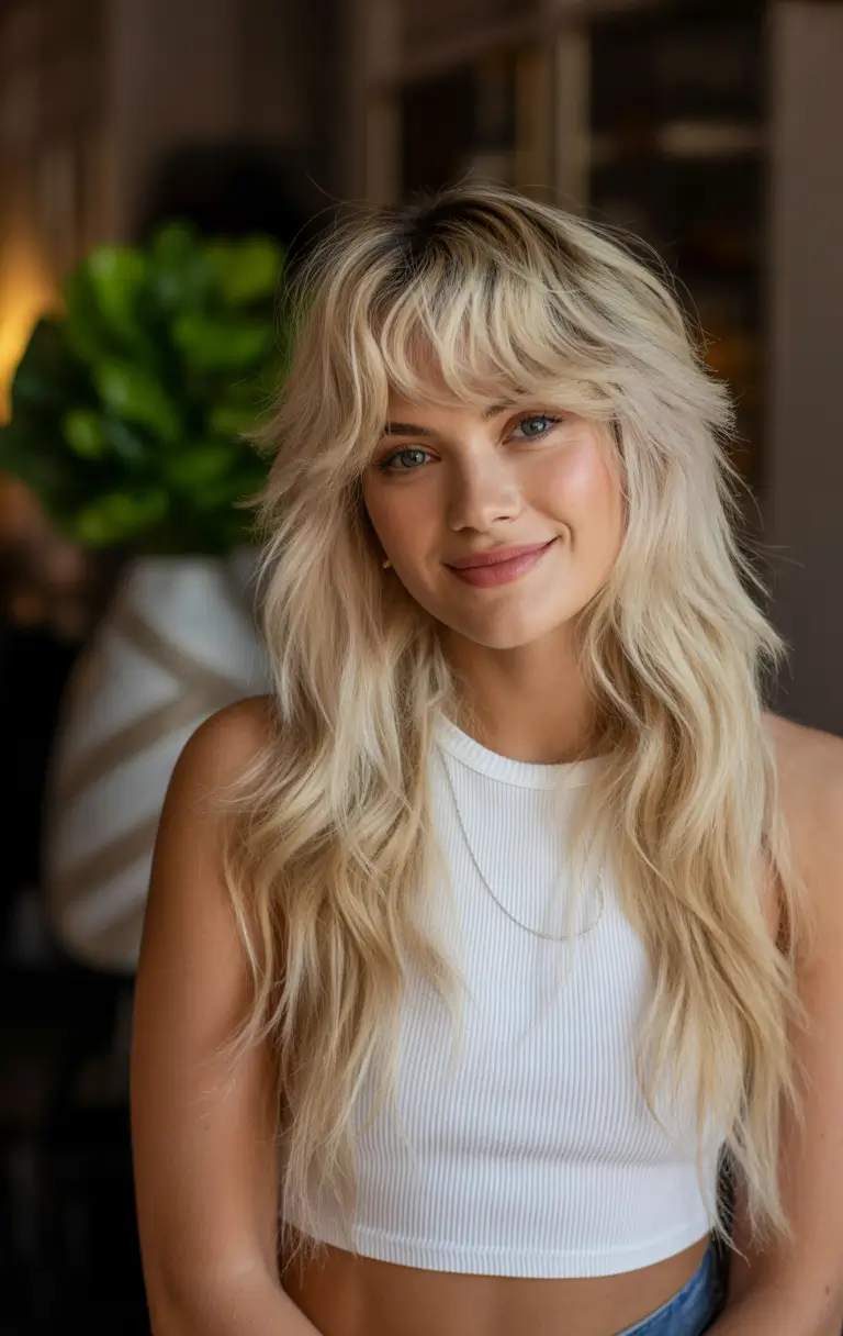 popular spring blonde hair color shades 2026 Soft Shagged Blonde with Bright Spring Texture