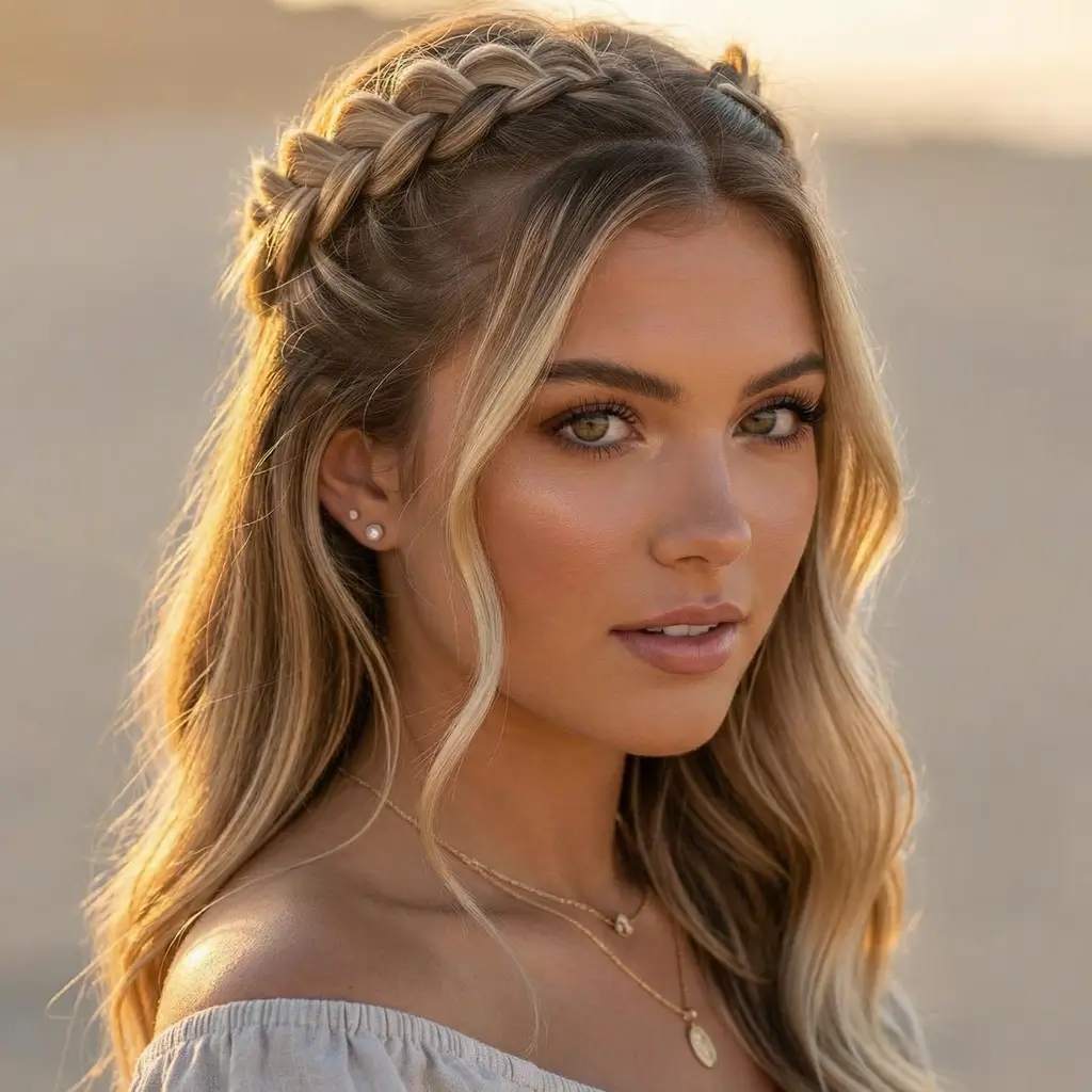 quick spring hairstyles 2026 Braided Crown Half Up With Soft Spring Waves