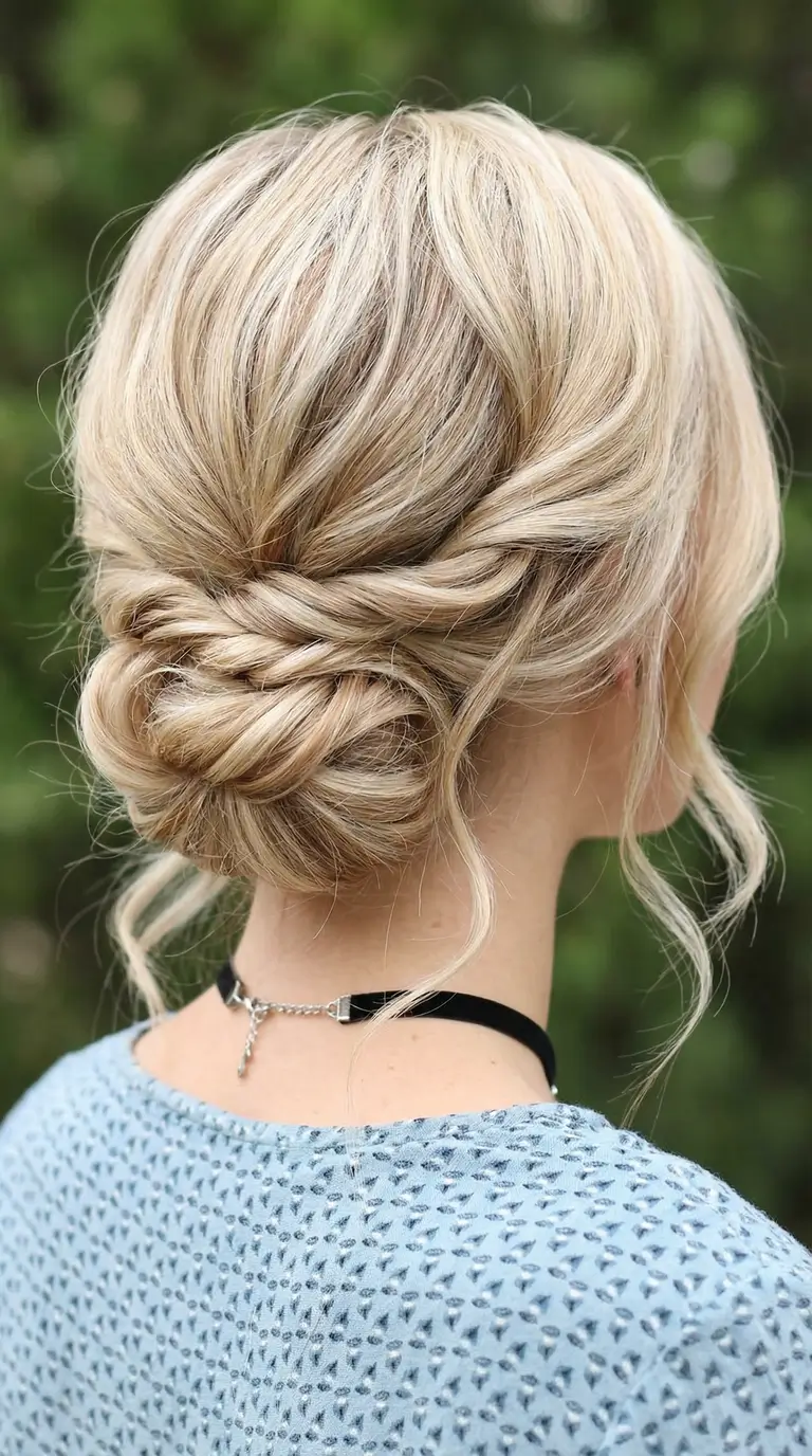 quick spring hairstyles 2026 Twisted Low Bun With Soft Braided Details