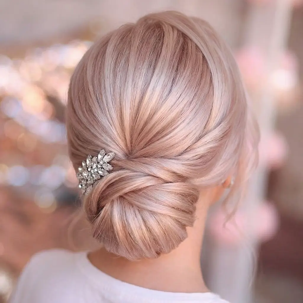 quick spring hairstyles 2026 Elegant Twisted Low Bun With Soft Shine