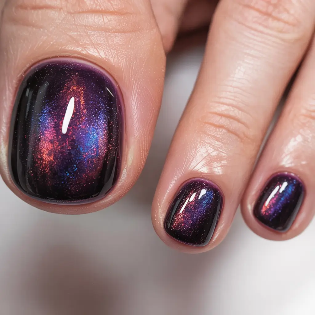 simple spring toe nail color 2026 Galaxy Plum Chrome for Statement Spring Nights