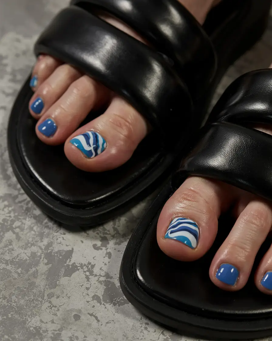 simple spring toe nail color 2026 Blue Wave Accent for Playful Contrast
