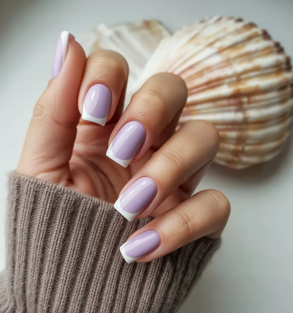 simple trendy spring nails 2026 Lavender French Tips with a Soft Square Silhouette