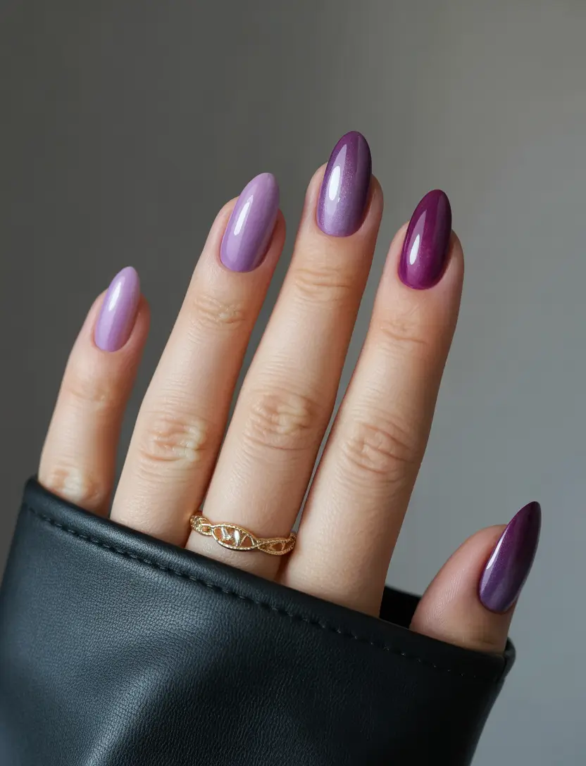 simple trendy spring nails 2026 Purple Ombre for a Soft Spring Transition