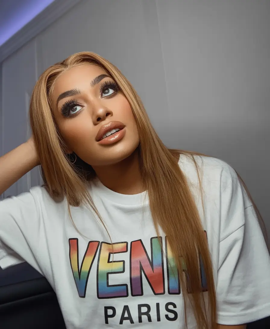 sophisticated spring hair color for dark skin 2026 Honey Beige Sleek Lengths with Soft Golden Glow