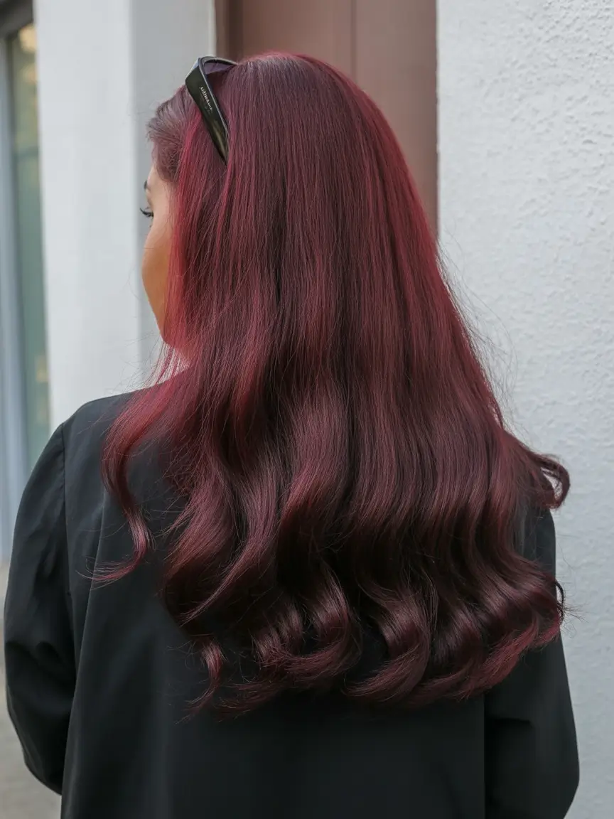 sophisticated spring hair color for dark skin 2026 Burgundy Merlot Lengths with Velvety Finish