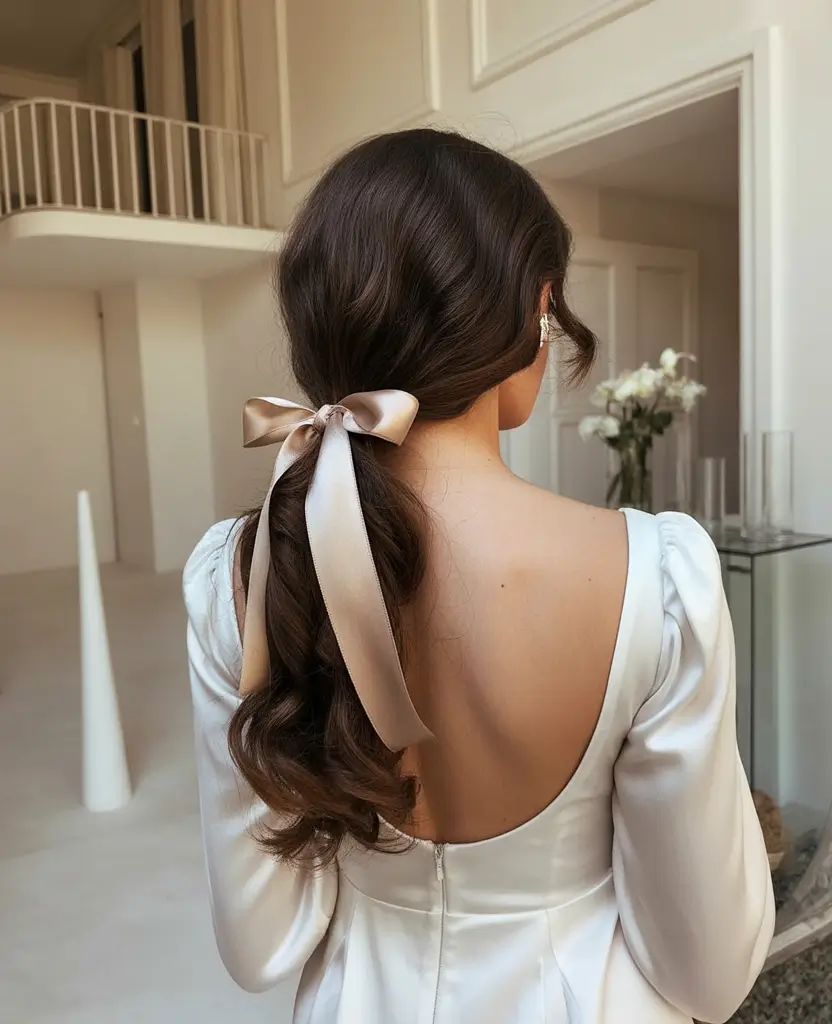 effortless spring half up half down hairstyle 2026 Low Ribbon Tied Half Up for Timeless Elegance