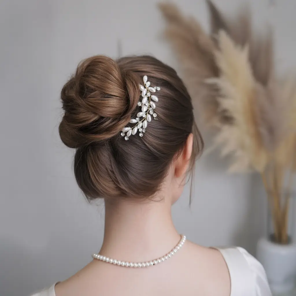 effortless spring half up half down hairstyle 2026 Classic Low Bun with Crystal Accent