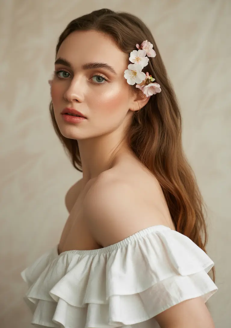 effortless spring half up half down hairstyle 2026 Loose Romantic Half Up with Fresh Blossoms