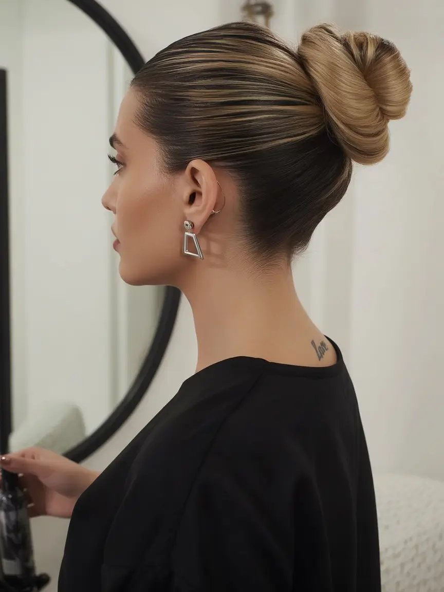 effortless spring half up half down hairstyle 2026 Sleek Sculpted High Bun with Polished Finish
