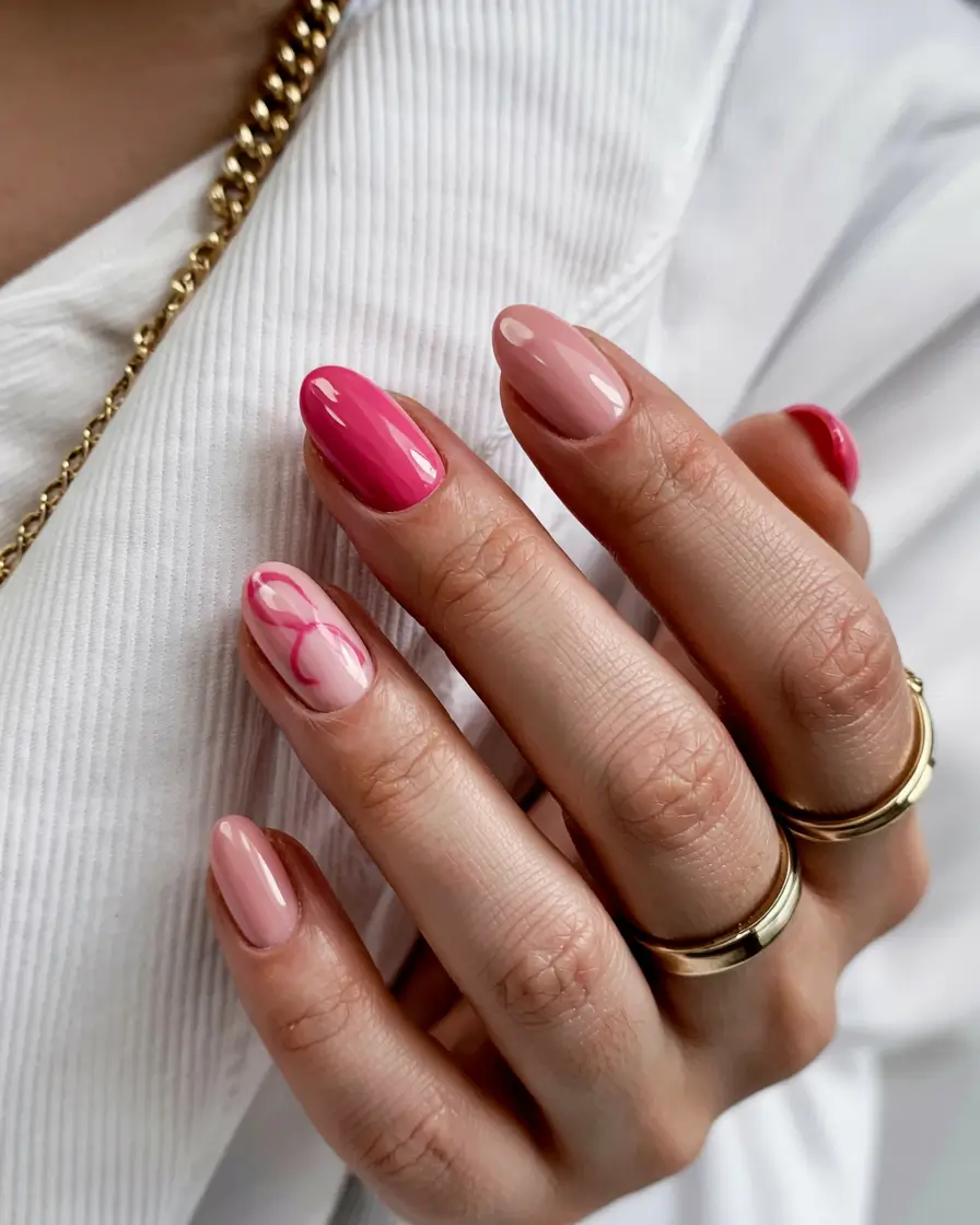 spring gel nails ideas 2026 Soft Nude And Pink Accents With Minimal Line Details