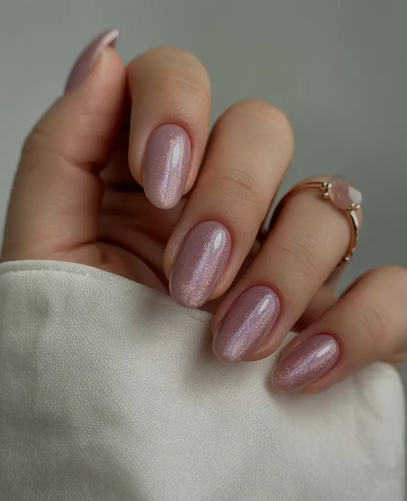 stunning spring almond nails 2026 Shimmering Petal Pink Almonds with a Soft Glow