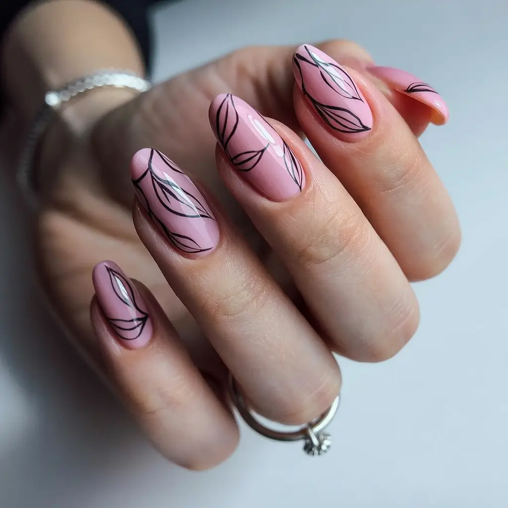 stunning spring almond nails 2026 Minimal Linework on Soft Pink Almonds