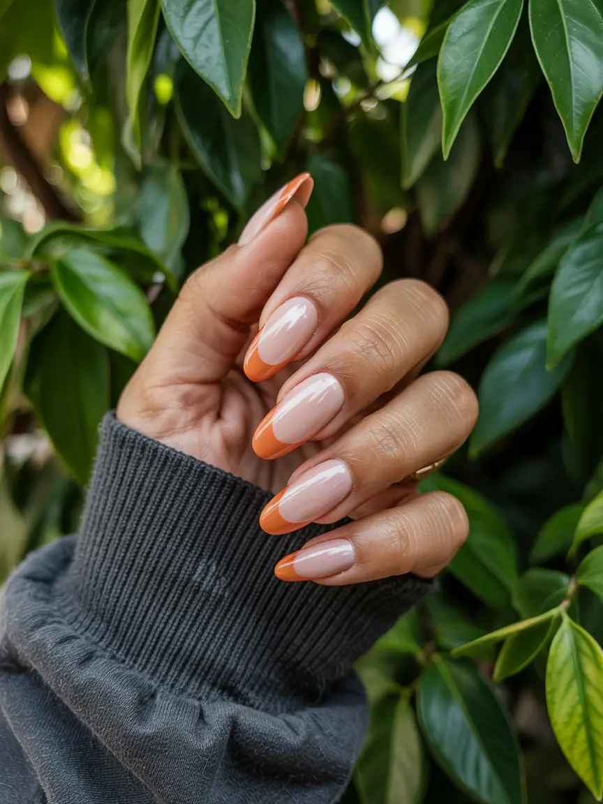 stunning spring almond nails 2026 Warm Orange Almond French Tips