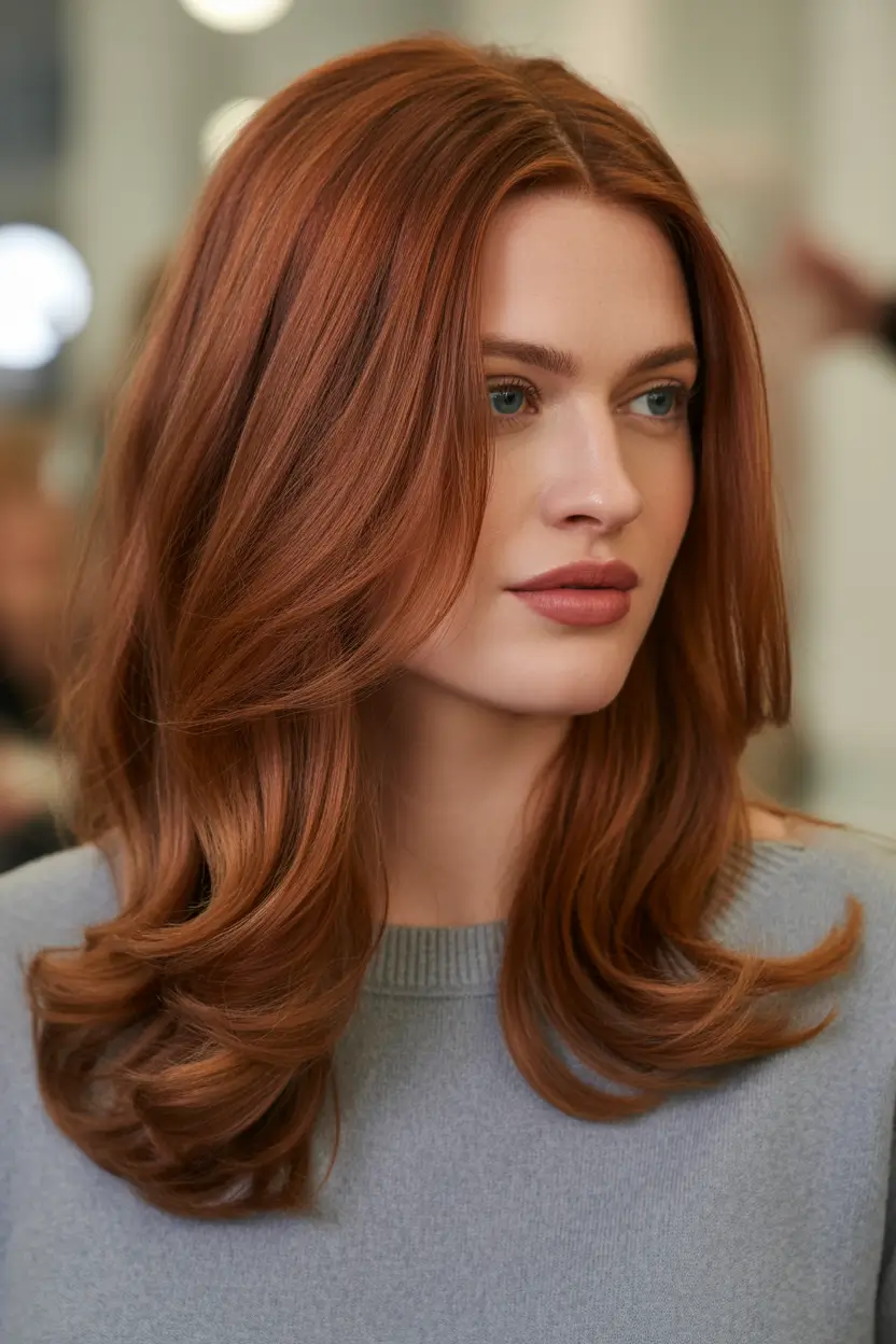 stylish spring butterfly haircuts 2026 Glossy Copper Long Butterfly Layers