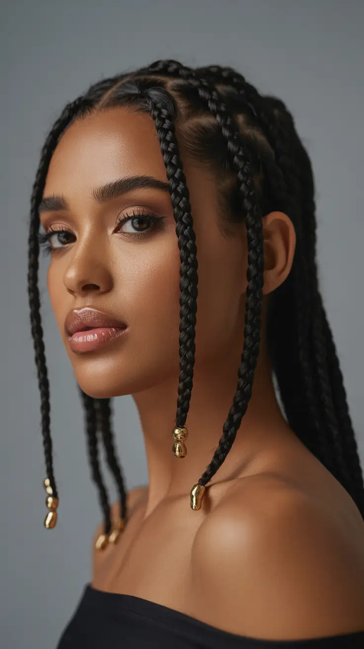 stylish spring hairstyle for black women 2026 Sculpted Braided Crown with Gold Accents